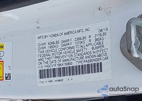 2019 Honda Accord Lx from USA, damaged, VIN 1HGCV1F18KA150800